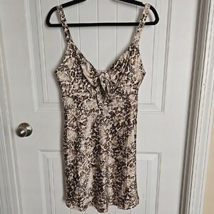 American Threads Leopard Print Mini Slip Dress Adjustable Straps Bow Bikercore